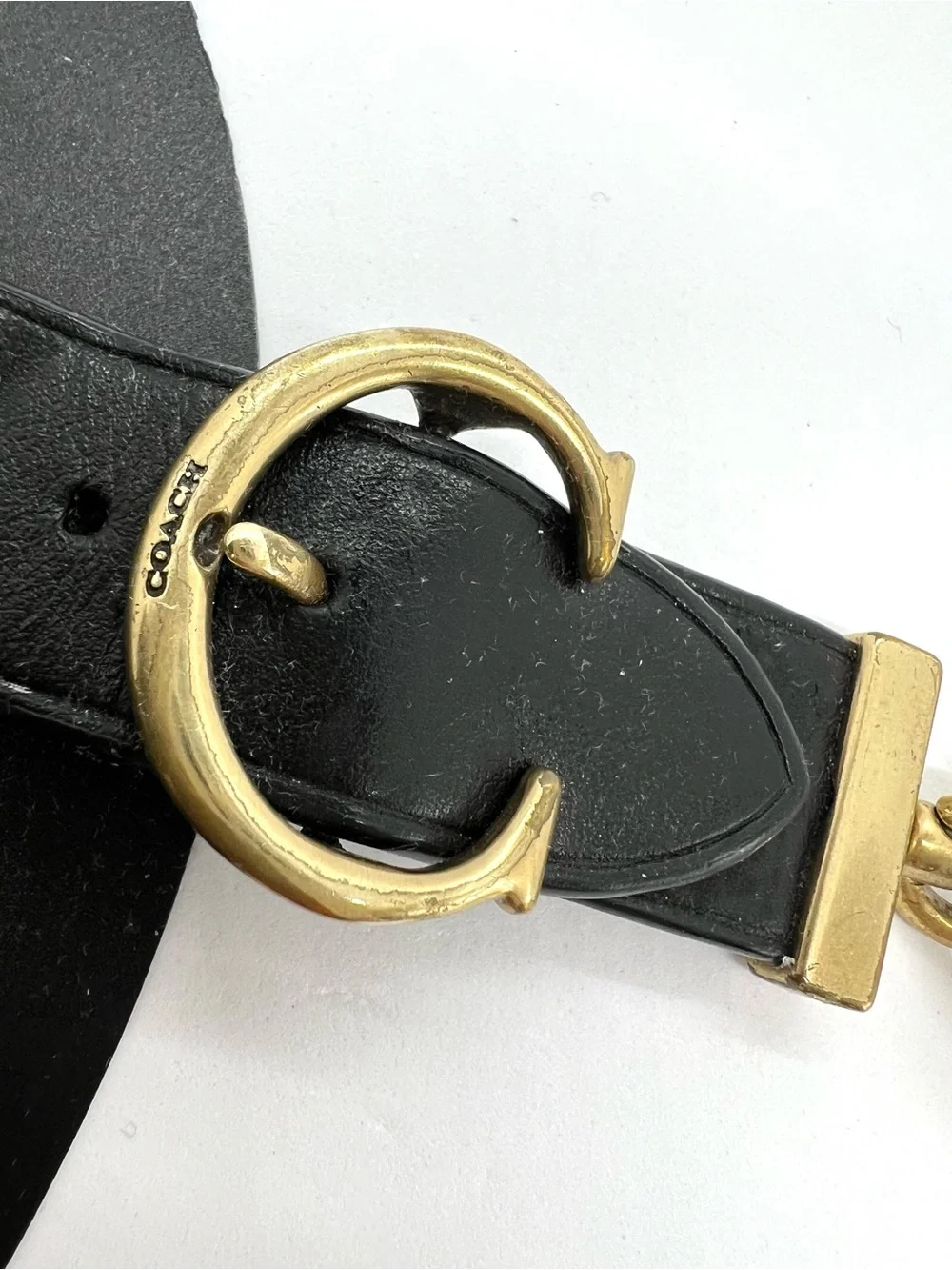 Vintage Coach Black Leather Valet Keychain Brass C Buckle Key Fob